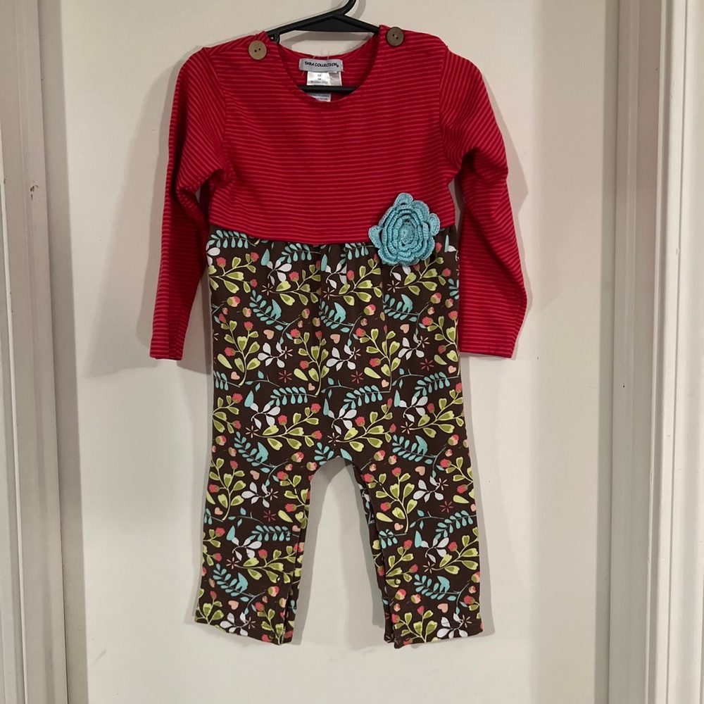 24M Tara Collection Outfit Romper  Pink Flowers EUC